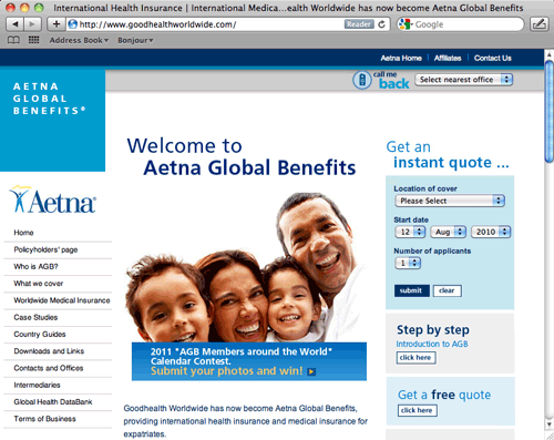 Screen shot of aetna website Screen shot of aetna website