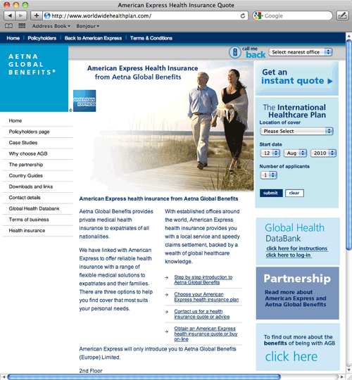 Screen shot of aetna website