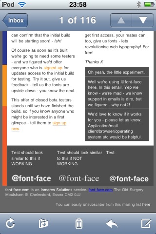 font-face-mail-app Image showing @font-face working in mobile mail app on iphone